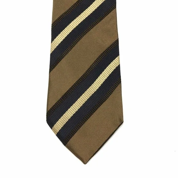 Corneliani Tie Brown Beige Navy Blue Striped 100% Silk Italian Necktie - Picture 3 of 11